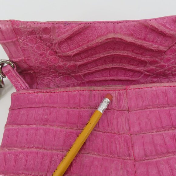 Jamah Barbi Pink Crocodile Leather Suede Lining Chain Strap Wristlet Handbag Bag - Picture 7 of 16